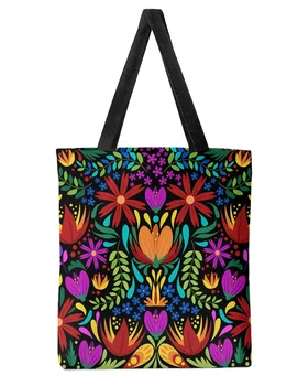 Мексиканская геометрическая Абстрактная Цветочная Женская сумка-тоут большой емкости для девочек, многоразовые студенческие сумки на плечо