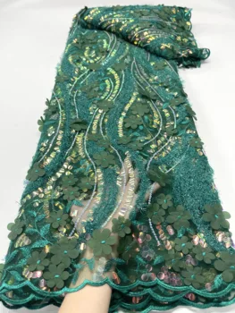 2023 Новейшая Зеленая Африканская кружевная ткань, высококачественная кружевная вышивка с пайетками, Французская кружевная ткань для нигерийской вечеринки, платье своими руками