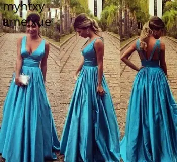 Сексуальные синие платья для вечерних мероприятий с глубоким V-образным вырезом и открытой спиной, Женская одежда для вечеринок, большие размеры, сшитое на заказ платье Hi Low 2023