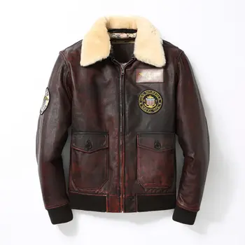 И осенне-зимняя новинка; мужская куртка-бомбер из воловьей кожи с отворотом G1; хлопковая коричневая свободная мотоциклетная куртка большого размера;
