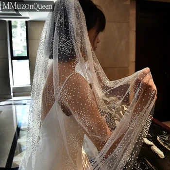 MZA16-S 3-метровая соборная вуаль с гребнем, длинные свадебные вуали в цветочек, однослойные белоснежные свадебные аксессуары длиной до пола
