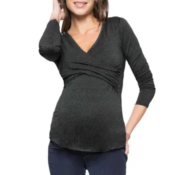 Одежда для грудного вскармливания, футболки для беременных, топы с длинным рукавом и V-образным вырезом для беременных, одежда для беременных
