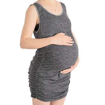 Одежда для беременных, футболка для грудного вскармливания, топы, платье для беременных, Высокая эластичность, Бесшовный сарафан для беременных с оборками