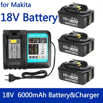 Makita 18V 6000mAh Аккумуляторная Батарея Для Электроинструментов 18V makita со Светодиодной Литий-ионной Заменой LXT BL1860B BL1860 BL1850 + Зарядное устройство 3A