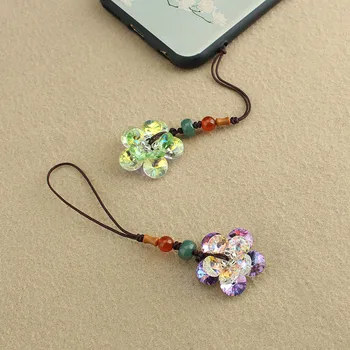 Ослепительный цветной стеклянный кристалл ручной работы, подвеска-цепочка для мобильного телефона, креативная подвеска с защитой от потери USB-накопителя.