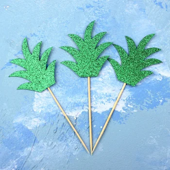 30 шт. Гавайских украшений, топперы для ананасового торта, блестящие палочки для кексов на день рождения, деревянные