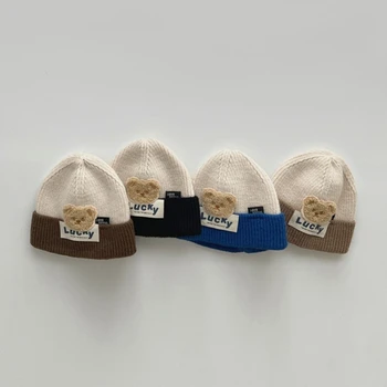 Зимняя теплая мягкая детская шапочка-капор для новорожденного ребенка, шапочка-бини, вязаная крючком шапочка-комочек для медвежонка