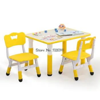 Детский игровой обучающий подъемный пластиковый маленький квадратный столик, утолщенная детская домашняя роспись, набор для детского стола и стула