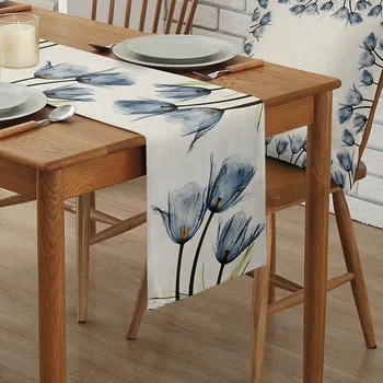 Модный льняной коврик для столовых приборов с цветком тюльпана, обеденный коврик с флагом, скатерть для стола, тканевая художественная скатерть для обеденного стола в гостиной