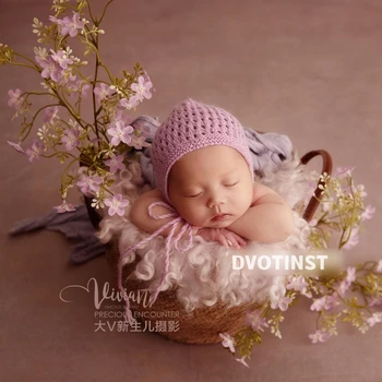 Реквизит для фотосъемки новорожденных Фиолетовая Цветочная повязка на голову, Шерстяное одеяло, Тематический набор для позирования, Ведро для студийной съемки, реквизит для фотосъемки