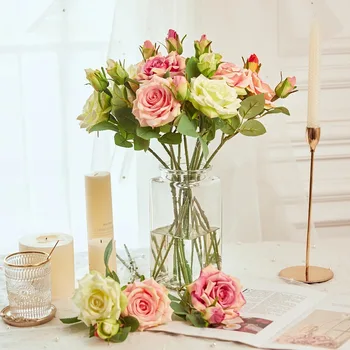 НОВАЯ красивая большая розовая ветка, искусственные шелковые цветы, домашнее свадебное украшение, ретро-осень, большие розы, белый декор из искусственных цветов