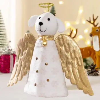 Украшение для Рождественской елки, Очаровательная собака-ангел, елочный топпер с золотыми крыльями, Праздничное рождественское украшение с принтом в виде снежинки