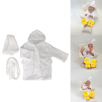 67JC Детский халат с поясом и повязкой на голову, реквизит для фотосессии для маленьких мальчиков и девочек, аксессуары для фотосессии новорожденных