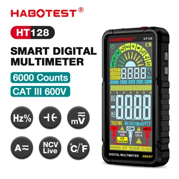HT128 Цифровой мультиметр Smart Anti-burn Перезаряжаемый измеритель на 6000 отсчетов, Вольтметр, NCV тестер, 4,88-дюймовый ЖК-дисплей с подсветкой