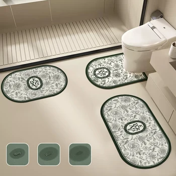 Анти-скольжения ванная комната коврик для душа коврик для ванной ретро цветочные печатных душевая комната ковры абсорбент вход коврик U-образный туалет коврик