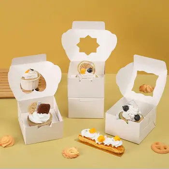 50шт Белая бумажная коробка для кексов с окошком, Упаковочная коробка для домашней вечеринки, коробка для выпечки, Подарочная коробка для десерта 