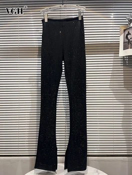 Прямые женские брюки VGH в стиле пэчворк с бриллиантами, с высокой талией, во всю длину, с разрезом для похудения, Женская модная одежда, Новинка