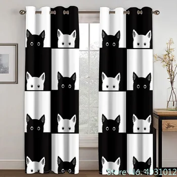 2023 Современные шторы с рисунком черно-белого кота для гостиной, спальни, домашней кухни, шторы на окно, домашний текстиль