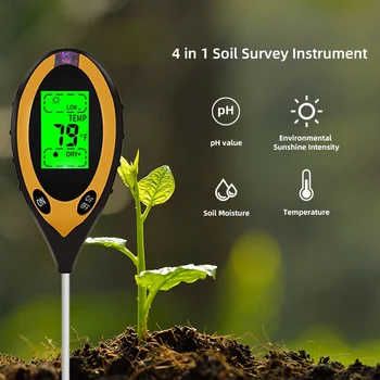 Цифровой измеритель PH почвы 4 в 1, монитор влажности, температуры, тестер солнечного света для садоводства, выращивания растений с Blacklight