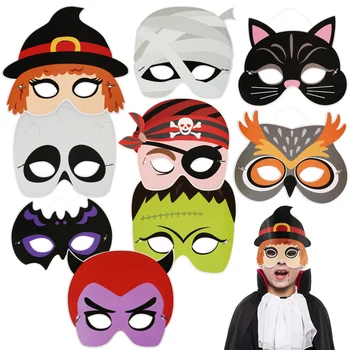 9 шт., забавные маски для женщин, Уникальный фестиваль Хэллоуинской вечеринки, креативный бумажный декор для детей