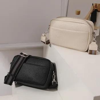 Однотонные классические кошельки и сумки Женская сумка через плечо с широким тканевым ремнем, женские роскошные сумки на молнии для ежедневного использования