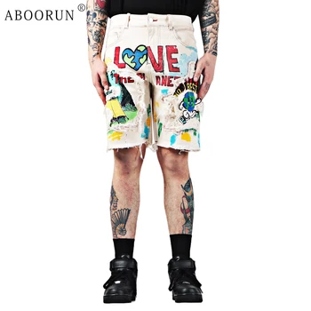 Мужские джинсовые шорты ABOORUN в стиле хип-хоп с вышивкой Джинсовые шорты для мужчин
