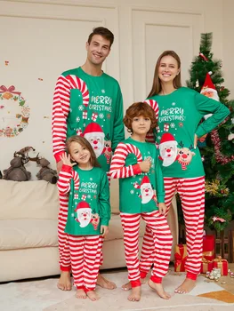Подходящая одежда для Рождественской семьи, Рождественские пижамы 2024, Новогодняя мода, Зеленая Пижама для взрослых и детей с принтом Санта-Клауса, Детский комбинезон