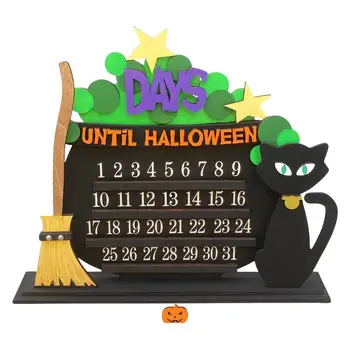 Адвент-календари на Хэллоуин 2023, Деревянная Кошачья метла, Обратный отсчет до Хэллоуина, Детский Адвент-календарь, Домашний декор на хэллоуин для рабочего стола