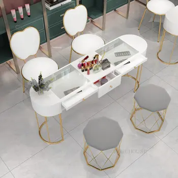 Скандинавские маникюрные столы, Современные минималистичные Одноместные Двойные Маникюрные столы, Дизайнерский маникюрный стол, Набор стульев, Профессиональный маникюрный стол L