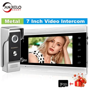 7-дюймовый домашний видеодомофон Anjielo для дверного звонка в квартиру, камера для разблокировки проводного видеофона, обнаружение движения, защита безопасности