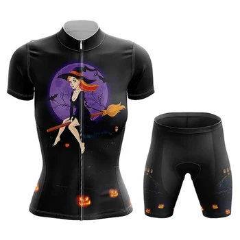 Летняя майка для велоспорта на Хэллоуин с ведьмой, короткий комплект, Гелевая дышащая прокладка, комплекты одежды для MTB, Велосипедная одежда, дорожный костюм