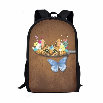 Рюкзак с цветами животных, школьные сумки с 3D мультяшным котом для подростков, мальчиков и девочек, красочный школьный рюкзак с цветочным рисунком, Студенческая сумка для книг, 16 дюймов
