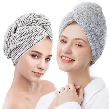 Бамбуковое полотенце для волос, тюрбан для душа из микрофибры для сушки волос с пуговицами, Суперабсорбирующие быстросохнущие полотенца для волос