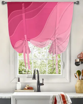 Розовая Градиентная Геометрическая занавеска на окно в День Святого Валентина для гостиной, домашнего декора, балкона, кафе, кухни, Короткая занавеска на завязках