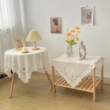 Прямоугольная белая кружевная скатерть в стиле ретро, роскошный прикроватный столик, диван, пылезащитный чехол