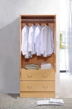 Двухдверный шкаф Hodedah с двумя выдвижными ящиками и подвесной штангой, бук